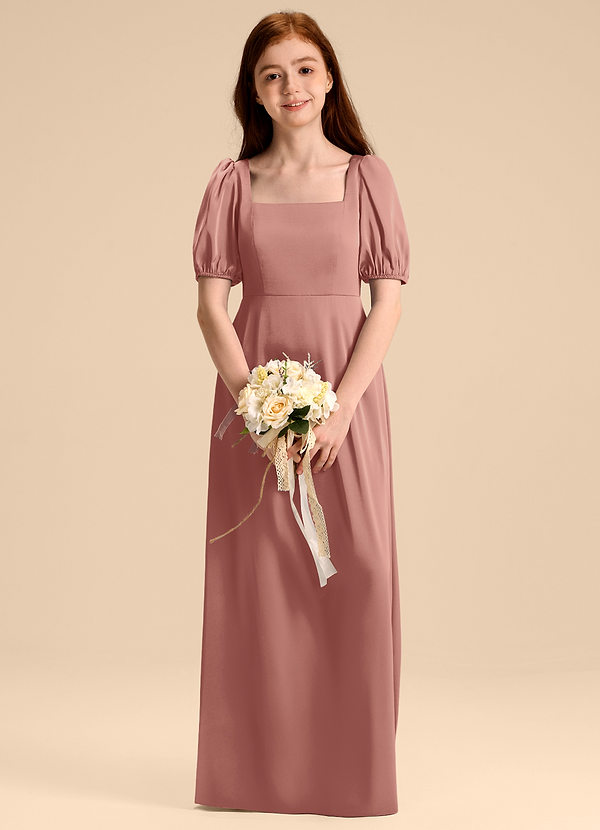 Azazie Briar Junior Robe Trapèze en Satin extensible Arc Rosette image1