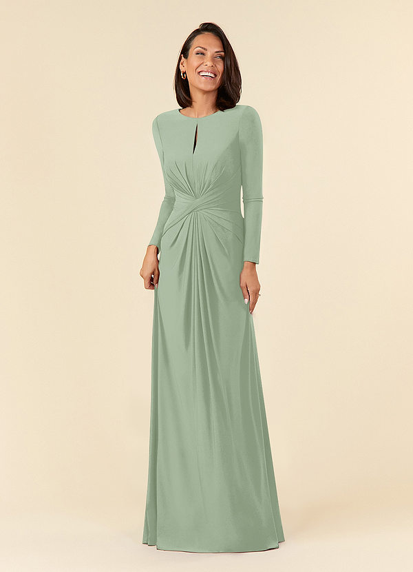 Agave Azazie Natalya A-Line Pleated Luxe Knit Floor-Length Dress | Azazie