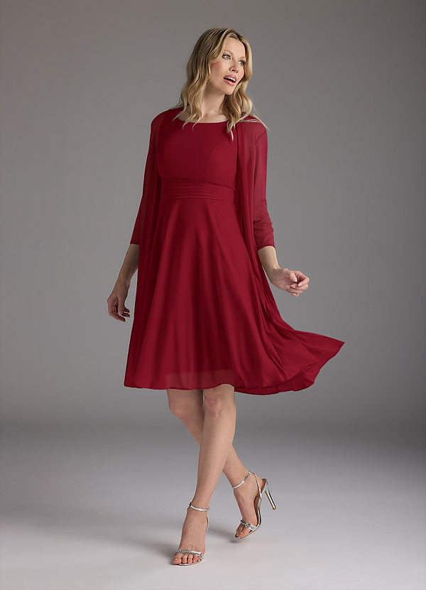 Azazie Sunny Mother of the Brides Dresses Burgundy A-Line Pleated Mesh Dress image1