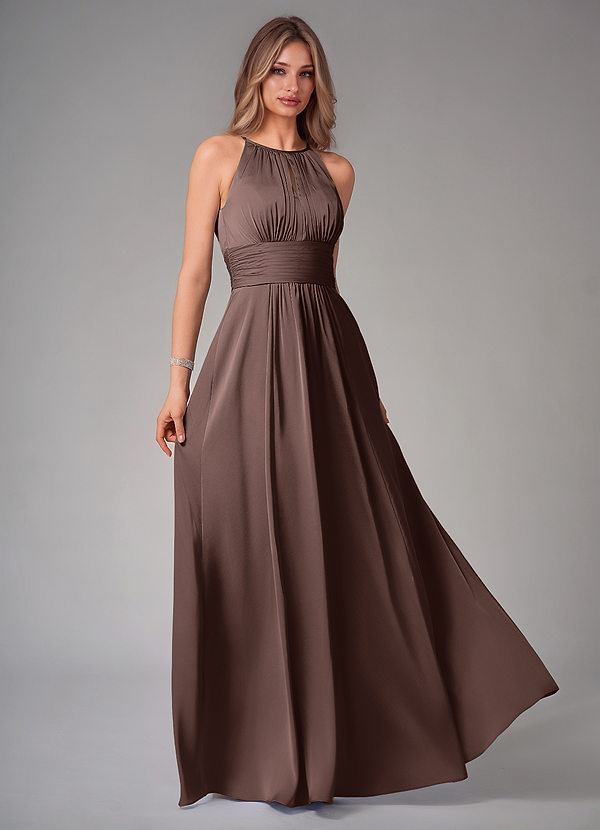 Azazie Bonnie Abiti da Damigella Abito A-Line in Raso Elasticizzato Plissettato Ganache image1