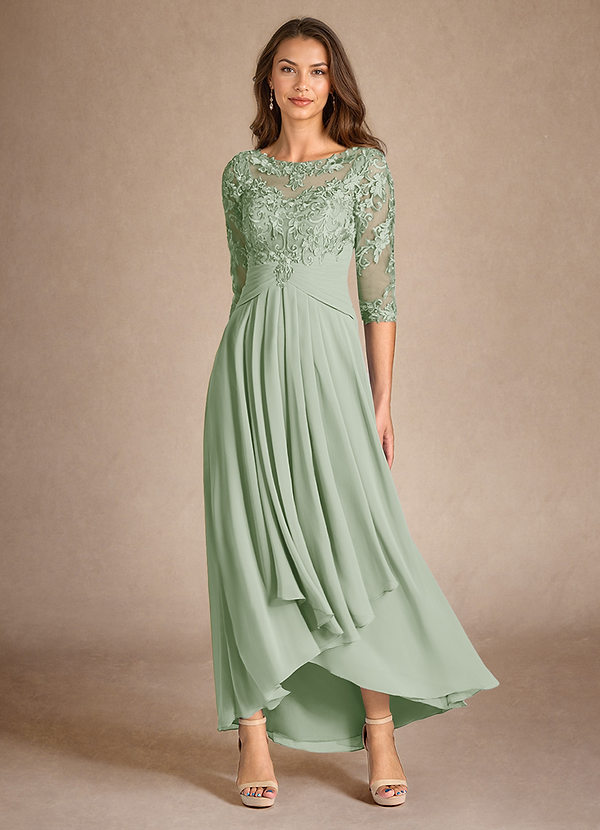 Azazie Marietta Mother of the Brides Dresses Dusty Sage A-Line Lace Dress image1