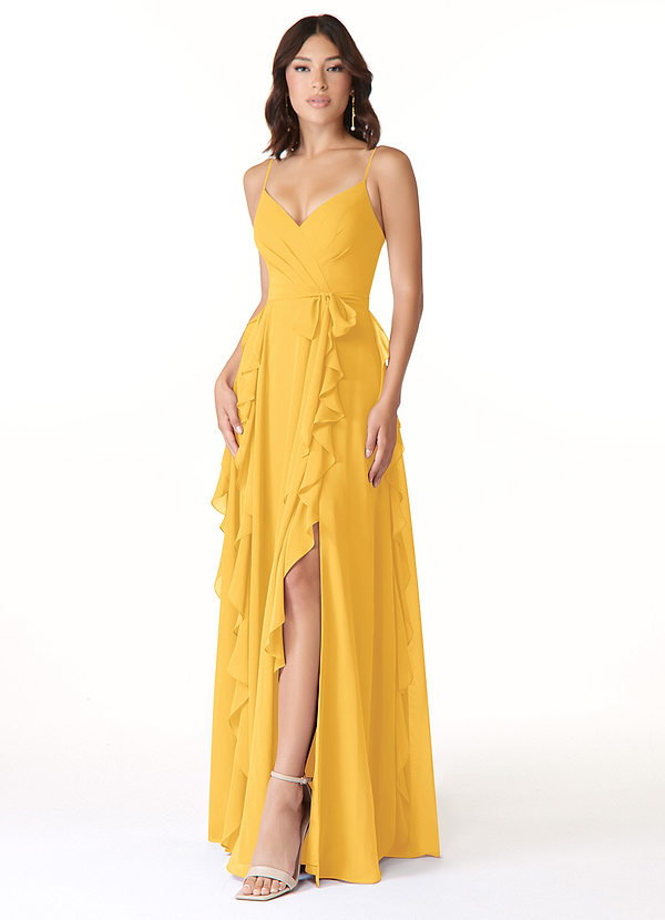 Azazie Peyton Bridesmaid Dresses A-Line Ruched Chiffon Floor-Length Dress image1