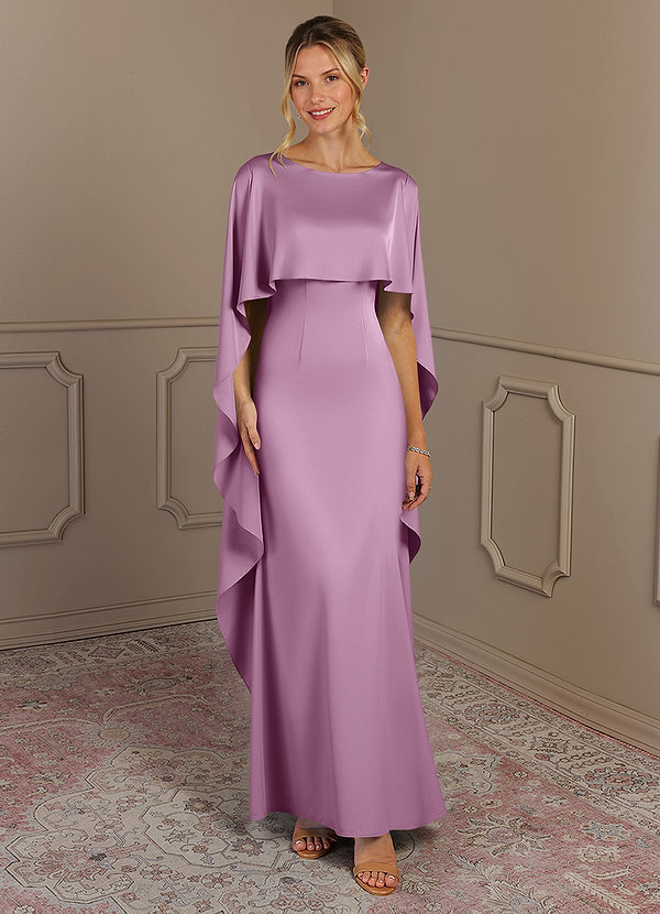 Azazie Eli Mother of the Brides Dresses Wisteria Sheath Boatneck Stretch Satin Dress image1
