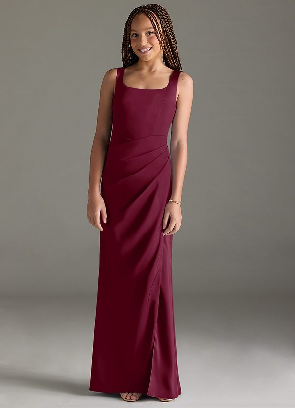 Azazie Mero Junior Mulberry Mermaid Pleated Stretch Satin Dress image1