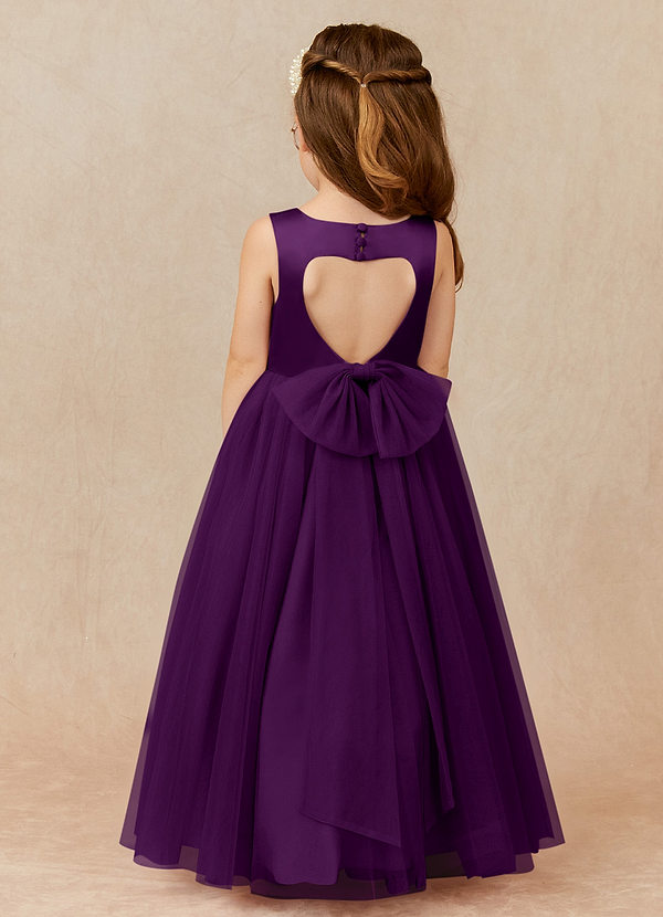 Azazie Muni Flower Girl Dresses Grape A-Line Bow Tulle Dress image1