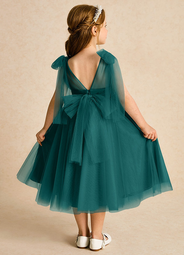 Azazie Dori Robes de Fillette d'Honneur Robe Trapèze en Tulle Rayé Paon image1