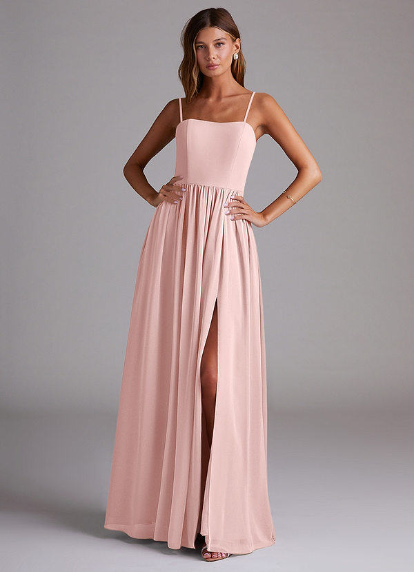 Azazie Calianna Bridesmaid Dresses Powder Pink A-Line Off the Shoulder Chiffon Convertible Dress image1