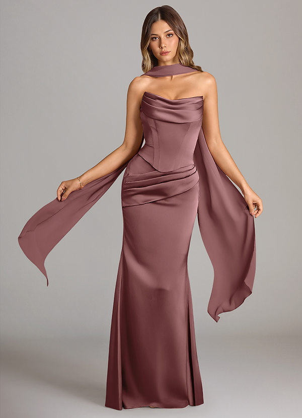 Azazie Sorrel Bridesmaid Dresses Vintage Mauve Mermaid Strapless Stretch Satin Convertible Dress image1