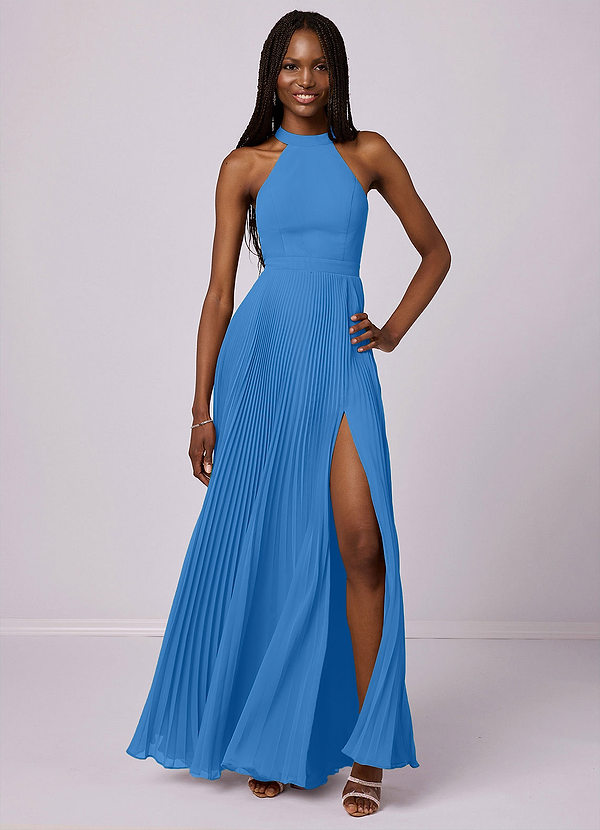 Barbie ♥ Azazie Abiti da Damigella Abito A-Line in Chiffon Plissettato Blue Jay image1