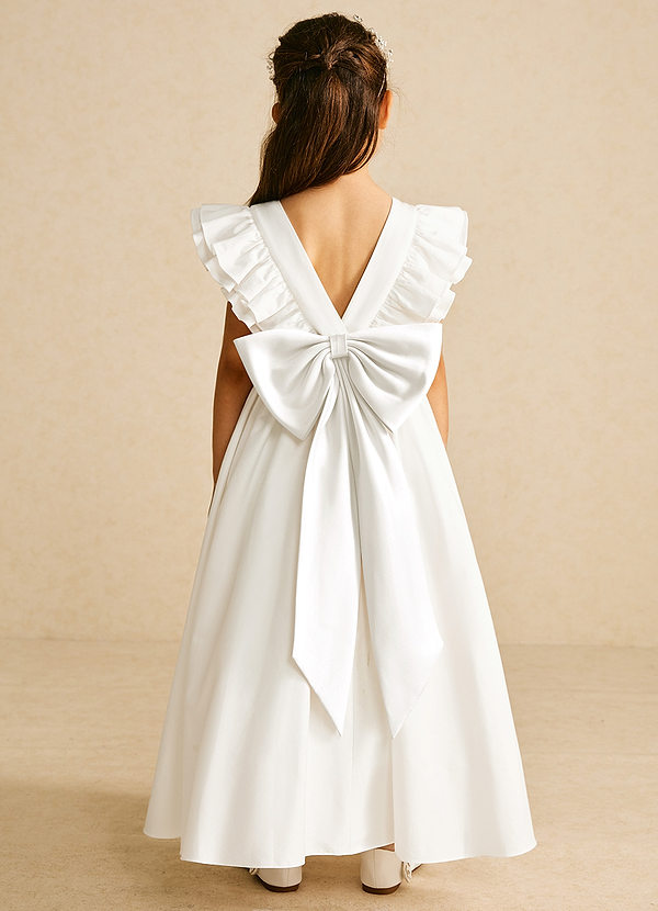 Azazie Aero Flower Girl Dresses Ivory A-Line Pleated Cotton Dress image1