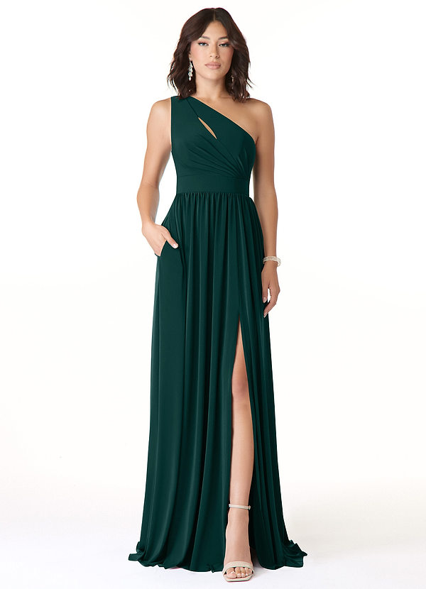 Azazie Jasna Vestidos Dama de Honor Vestido de Pino de Punto de lujo de Corte en A con Hombro unilateral image1
