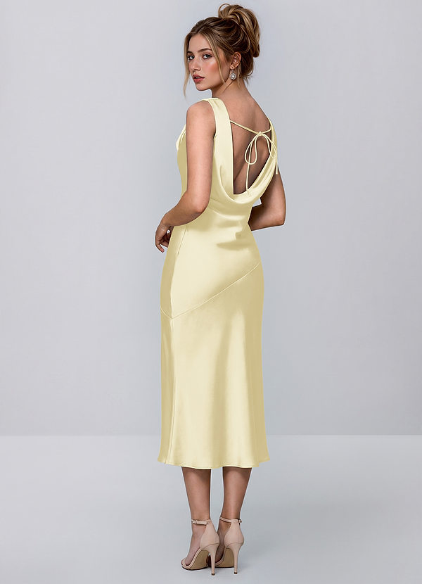 Inez Butter Yellow Cowl Satin Tie-Back Midi Dress image1