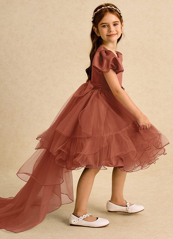 Azazie Cocoa Abiti da Ragazza di Fiori Abito Principessa in Tulle Plissettato Auburn image1