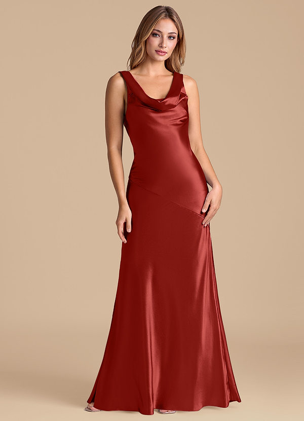 Azazie Rylina Brautjungfernkleider Meerjungfrau-Linie Metallischer Satin Kleid Rost image1