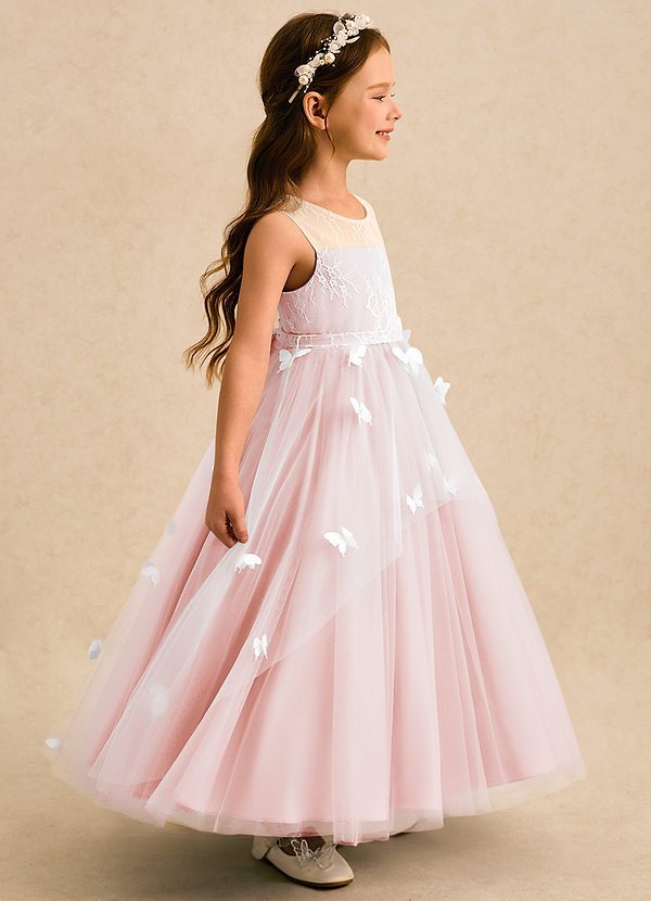 Azazie Mariposa Flower Girl Dresses Blushing Pink Ball-Gown Lace Tulle Dress image1