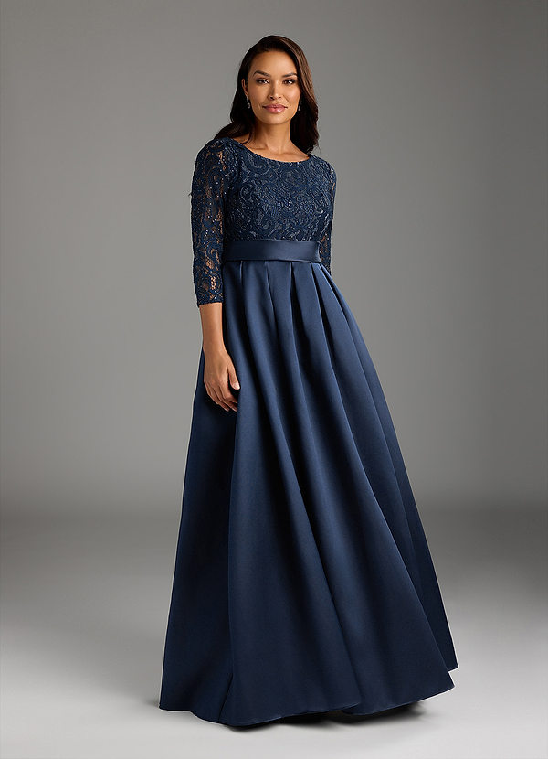 Azazie Delphi Mother of the Brides Dresses Dark Navy A-Line Sequins Lace Dress image1