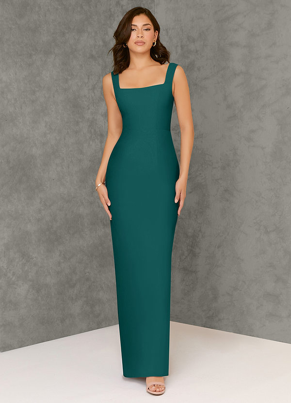 Azazie Flori Bridesmaid Dresses Peacock Sheath Square Neckline Chiffon Dress image1