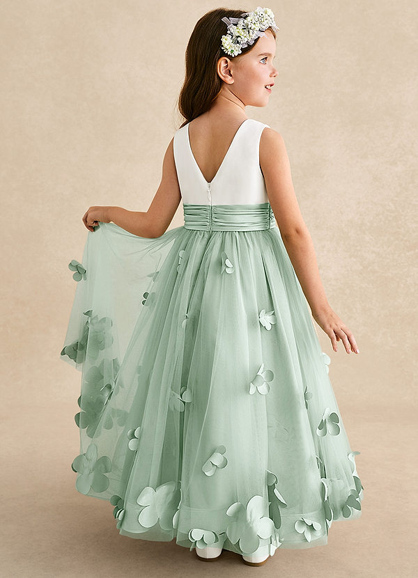 Azazie Vi Vestidos de Niña de Flores Vestido de Agave de Tul de Corte en A con Sin mangas image1