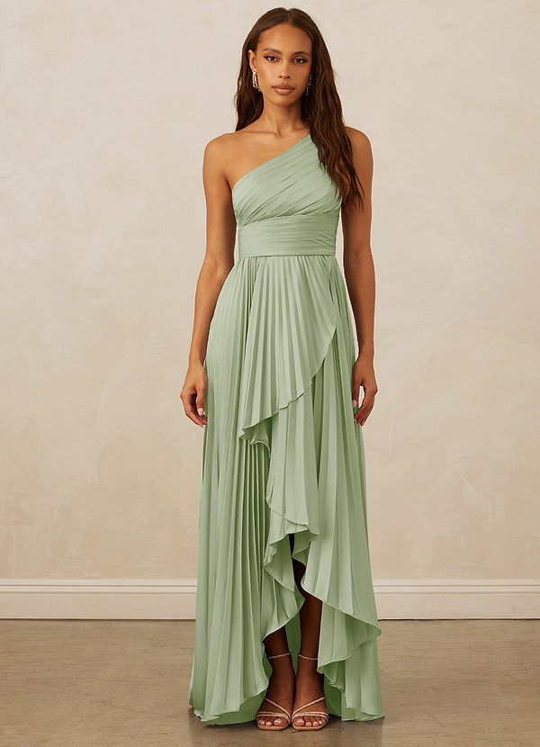 Christian Siriano Bridal for Azazie 1008 Robes Demoiselle d'honneur Robe Évasée À Une Épaule Plissée En Satin Extensible image1
