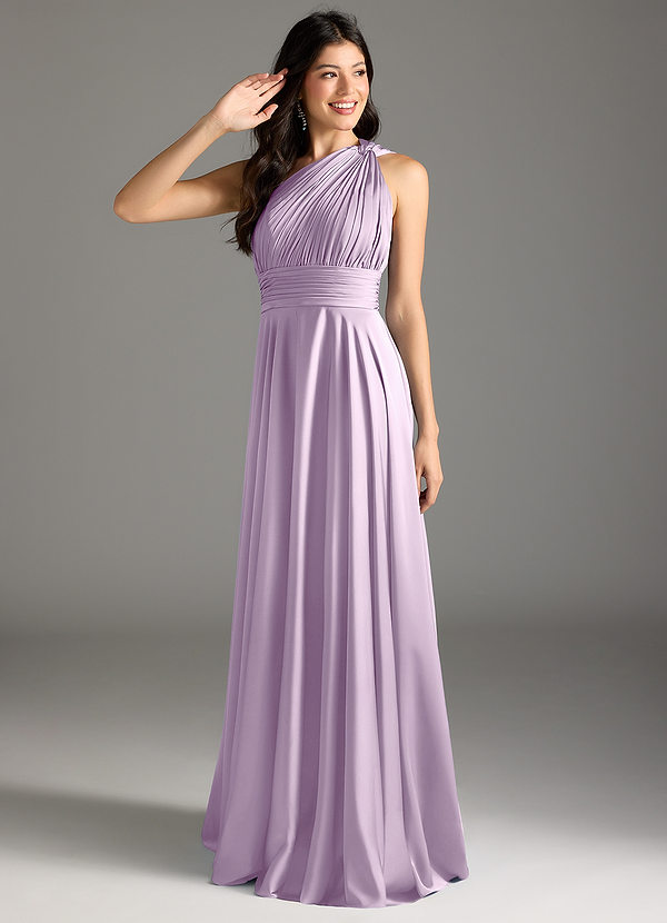 Charlize Bridesmaid Dresses Frosted Lilac A-Line One Shoulder Stretch Satin Dress image1