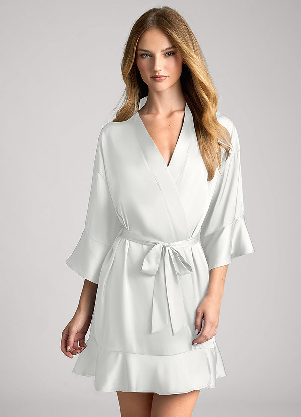 front White Ruffled Satin Robe