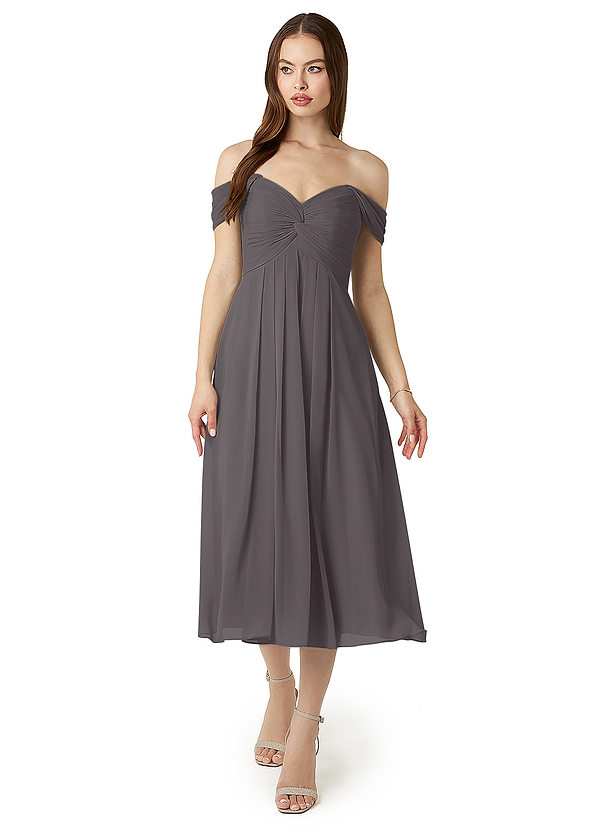 Azazie Vicenta Bridesmaid Dresses Steel Grey A-Line Off the Shoulder Chiffon Convertible Dress image1