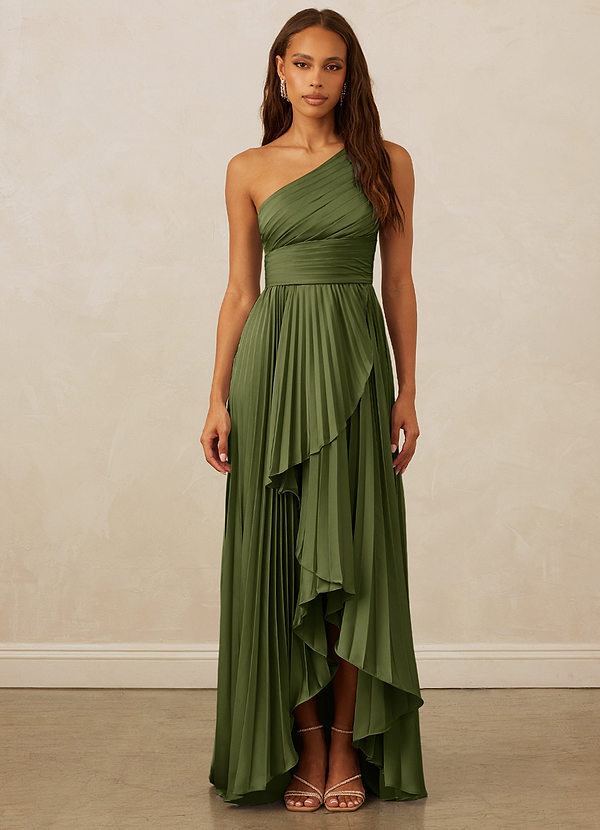 Christian Siriano Bridal for Azazie 1008 Bridesmaid Dresses Pleated One Shoulder Stretch Satin A-line Dress image1