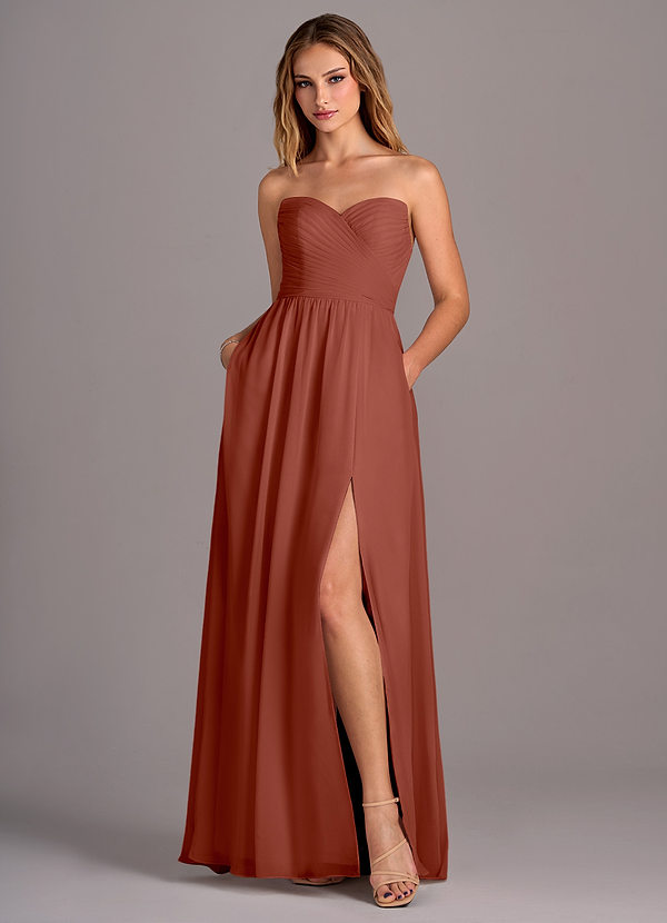 Azazie Joni Bridesmaid Dresses Auburn A-Line Strapless Chiffon Convertible Dress image1