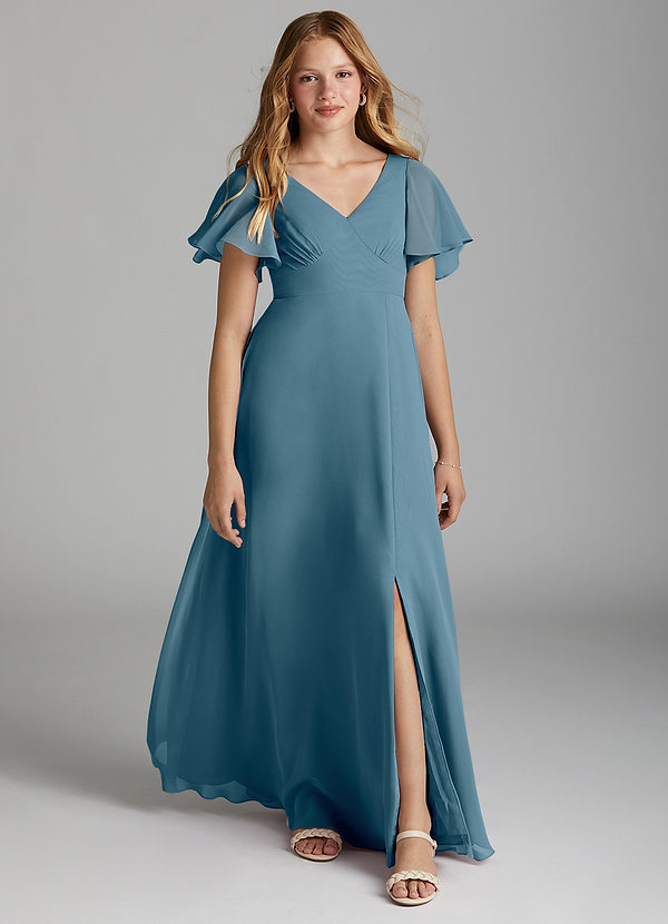 Azazie Kimber Junior Bermuda A-Line Pleated Chiffon Dress image1