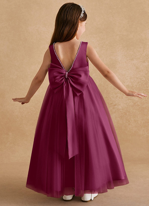 Azazie Cookie Flower Girl Dresses Mulberry A-Line Bow Tulle Dress image1