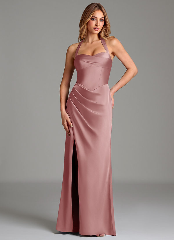 Azazie Serenity Robes de demoiselle d'honneur Robe Sirène en Satin extensible Décolleté en cœur Rose Poussiéreuse image1