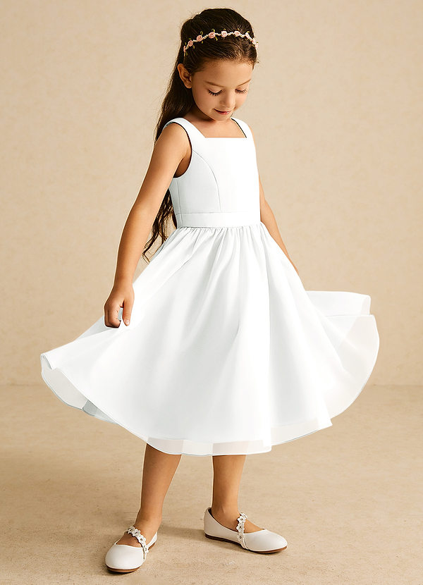 Azazie Ari Flower Girl Dresses Ivory A-Line Sleeveless Chiffon Dress image1
