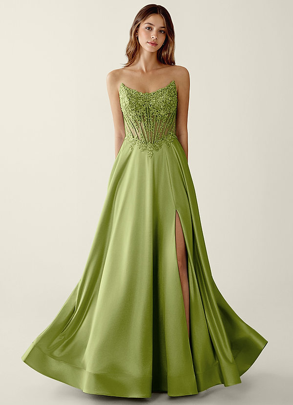 Zuri Basil Satin Wrap Beaing Corset A-line Prom Dress image1