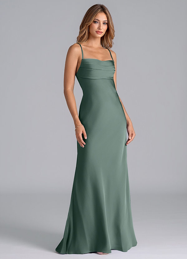 Azazie Seema Bridesmaid Dresses Sea Moss Mermaid Corset Stretch Satin Dress image1