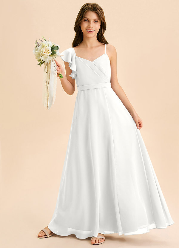 Azazie Kelsea Junior Linia A Marszczony Szyfon Długość podłogi Młodsza druhna Sukienka image1