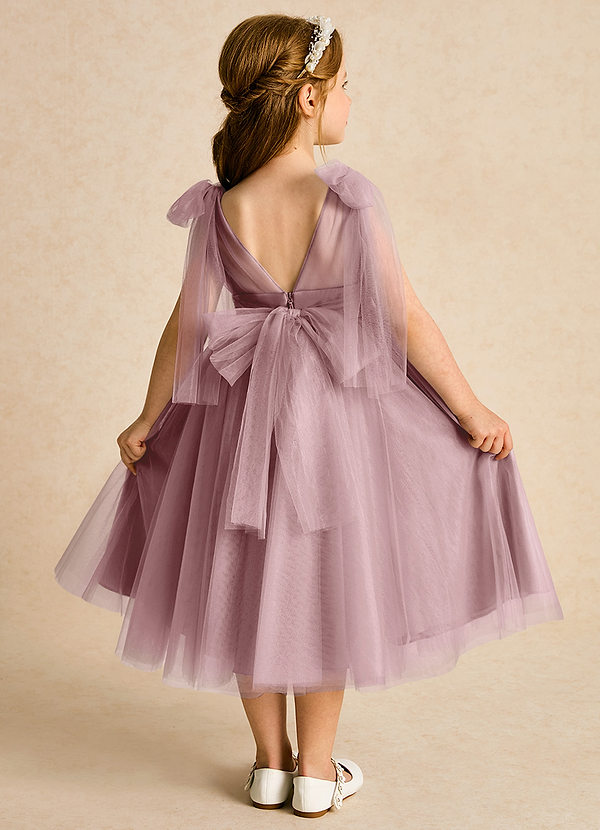 Azazie Dori Robes de Fillette d'Honneur Robe Trapèze en Tulle Rayé Rose Poussiéreuse image1