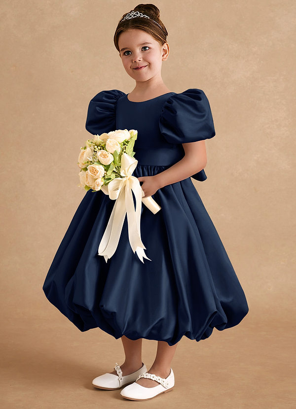 Azazie Jellybean Blumenkinder Kleider Ballkleid Gestreift Matte Satin Kleid Dunkelmarine image1