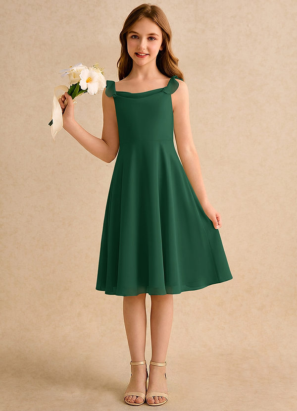 Azazie Pup Girls Formal Flower Girl Dresses Dark Green A-Line Pleated Chiffon Dress image1