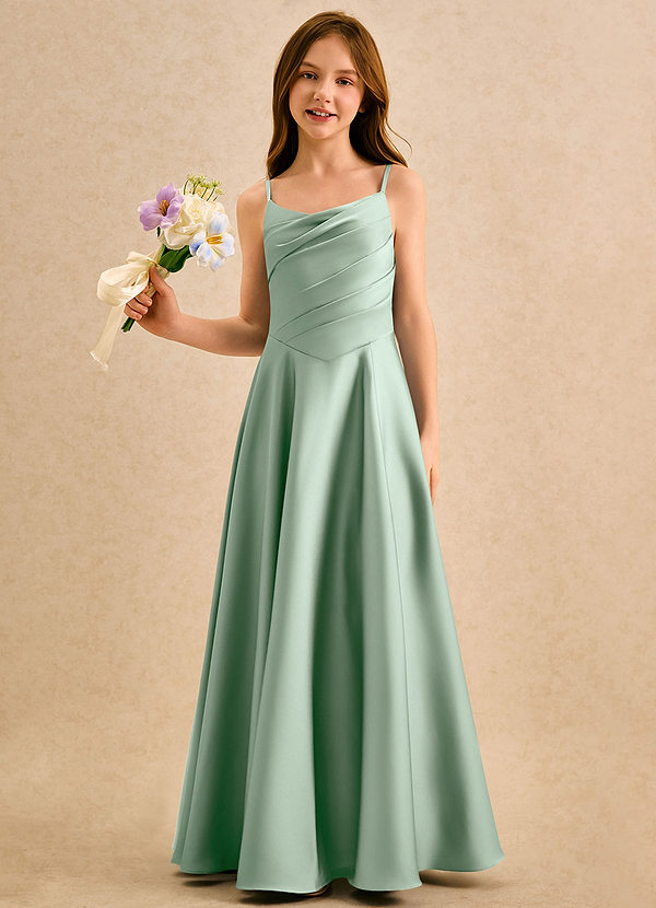 Azazie Coconut Girls Formal Flower Girl Dresses Vestido Agave de Cetim elástico de Linha A com Plissado image1