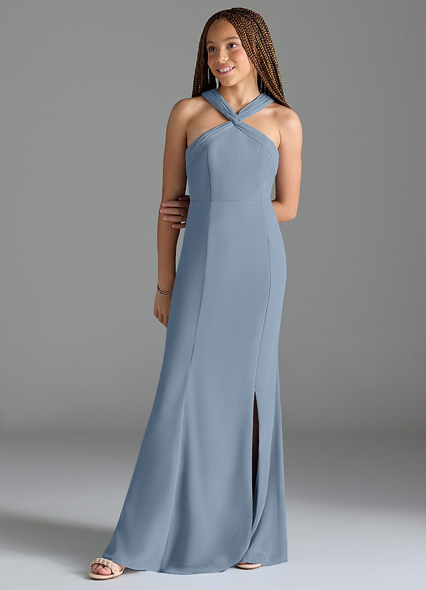 Azazie Rue Junior Dusty Blue Mermaid Side Slit Chiffon Dress image1