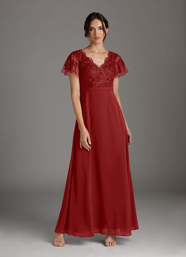 Azazie Singer Mother of the Brides Dresses Rust A-Line V-Neck Lace Chiffon Dress image1