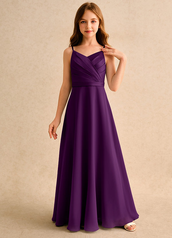 Azazie Umina Girls Formal Bloemenmeisjes Jurken A-Lijn Jurk van Mat Satijn Geplooid Druif image1