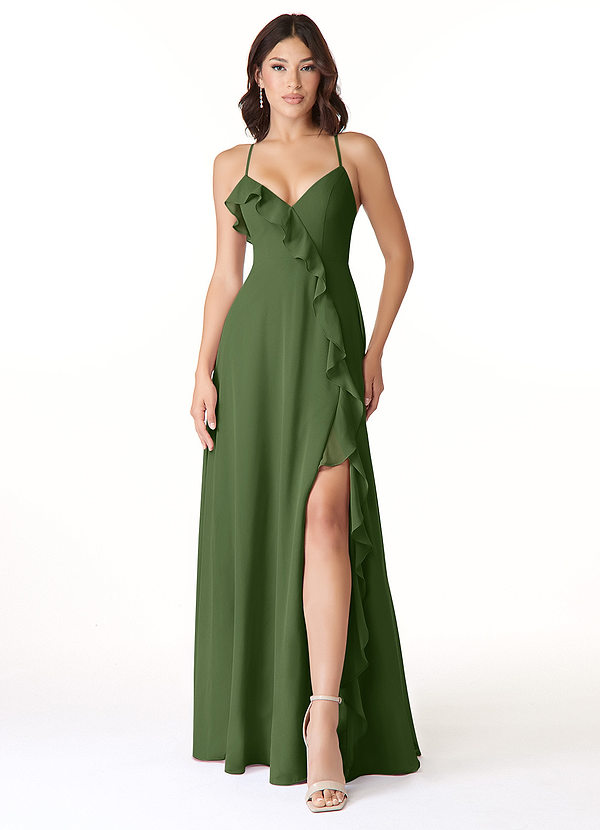 Azazie Tarni Bridesmaid Dresses Olive A-Line Chiffon Dress image1