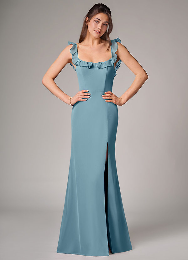 Azazie Callie Bridesmaid Dresses Moody Blue Mermaid Side Slit Chiffon Convertible Dress image1