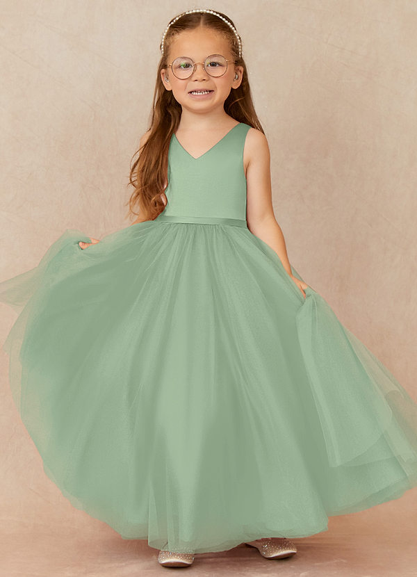 Azazie Marybell Flower Girl Dresses Agave A-Line Bow Tulle Dress image1