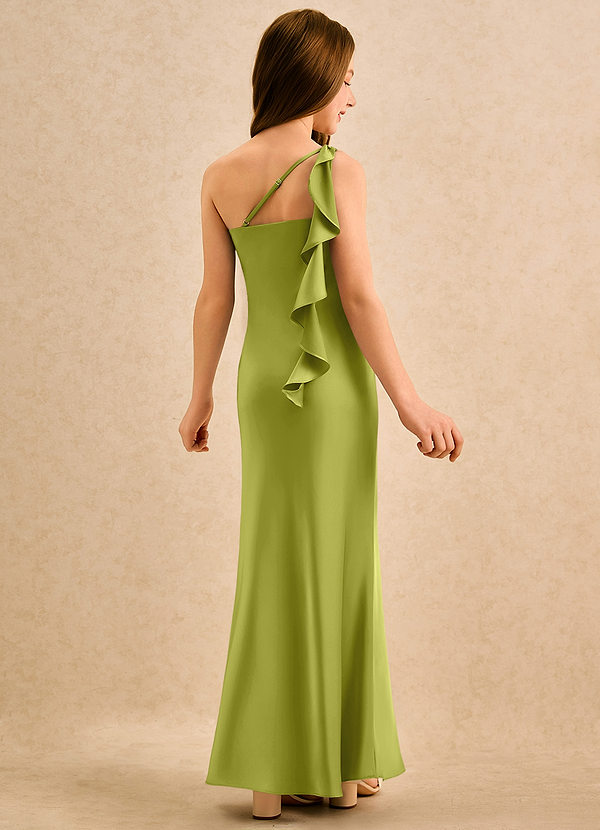 Azazie Almond Girls Formal Bloemenmeisjesjurken Kokerjurk Jurk van Stretch Satijn One-shoulder Citroengras image1