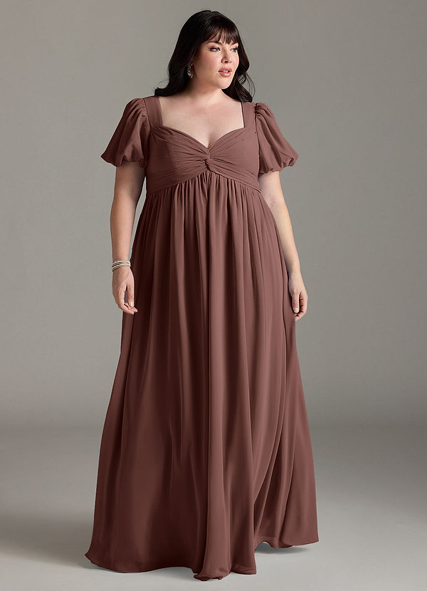 Azazie Madisynn Gravidklänningar för brudtärnor Klä Rosett Golvlängd Chiffong image1