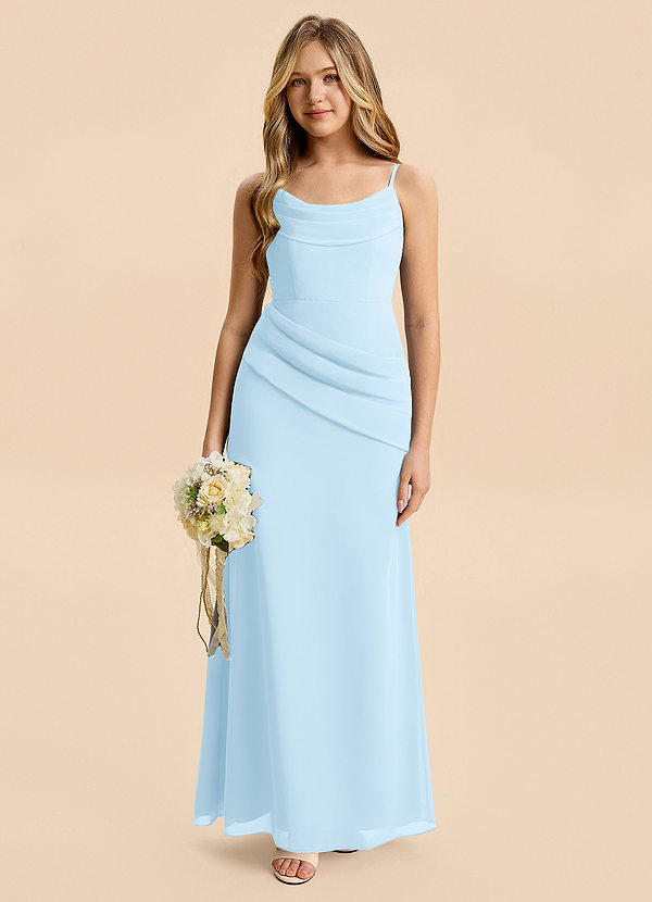 Azazie Nettie Junior Sky Blue A-Line Pleated Chiffon Dress image1