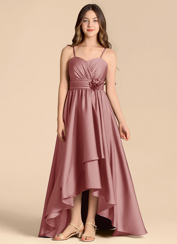 Azazie Catalina Junior Jurk van Stretch Satijn met A-Lijn Sweetheart Halslijn Stoffige Roos image1