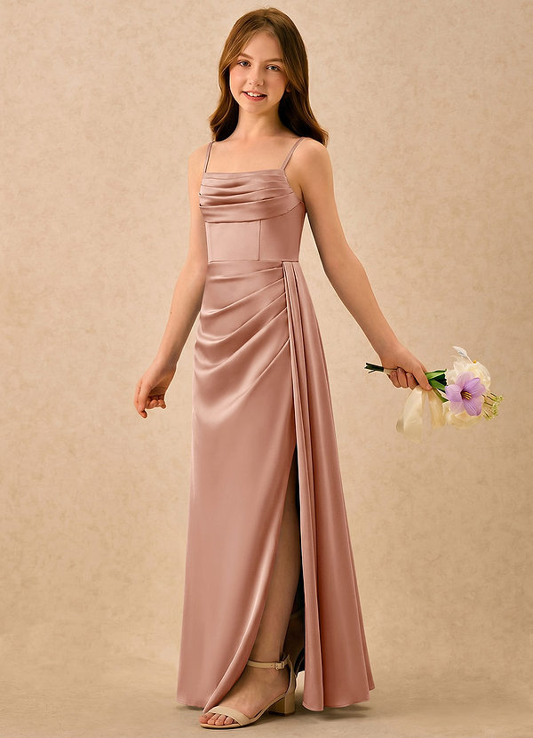Azazie Shyla Girls Formal Blumenkinder Kleider Etui Plissee Stretch-Satin Kleid Roségold image1